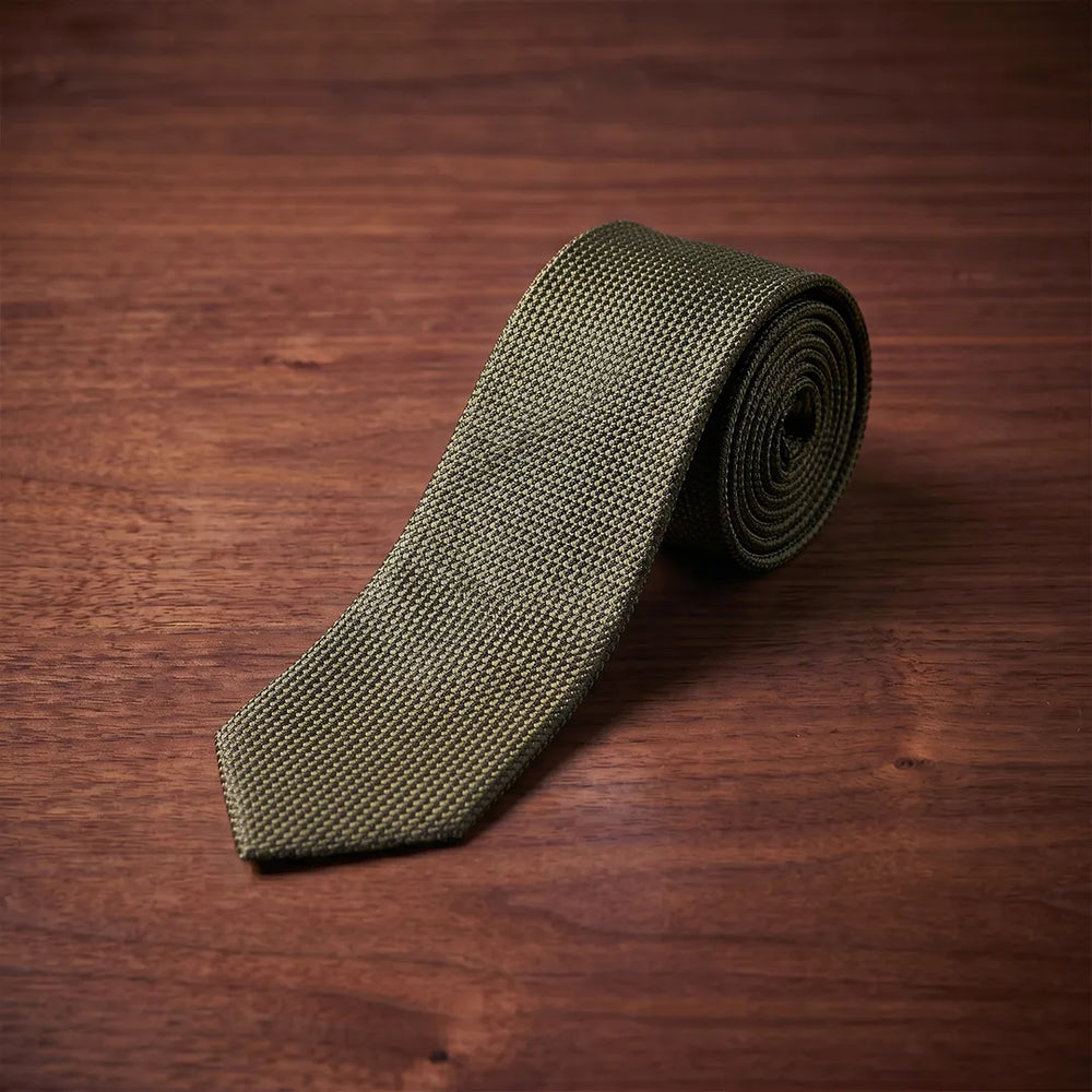 Olive Green Woven Cotton Skinny Tie | Formal & Casual Necktie