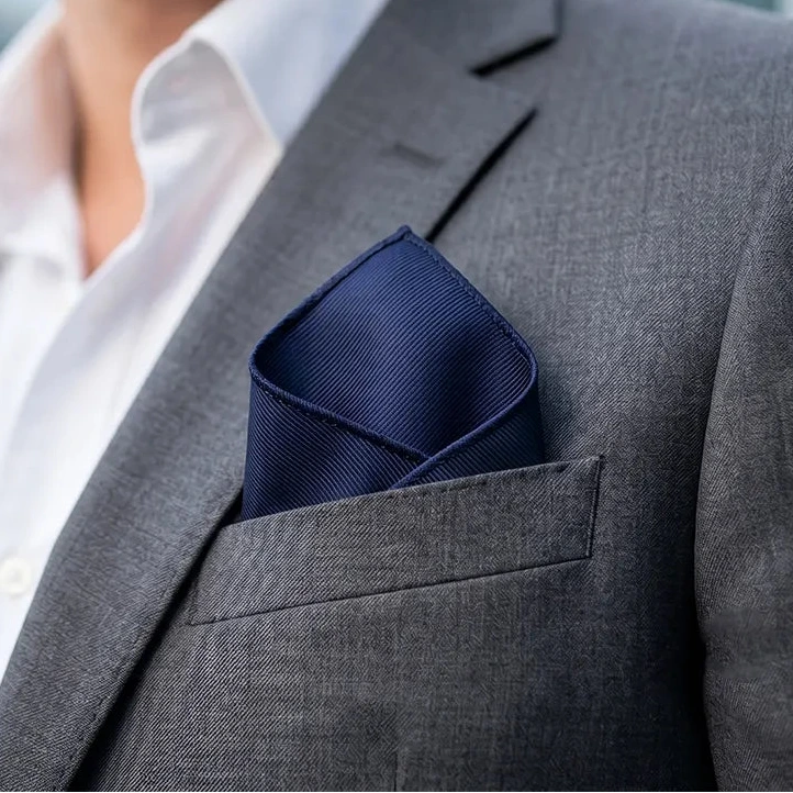 Navy Blue Ribbed Pocket Square | Polyester Formal & Casual Accessory
