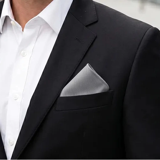Silver Grey Ribbed Pocket Square | Polyester Formal & Casual Accessory