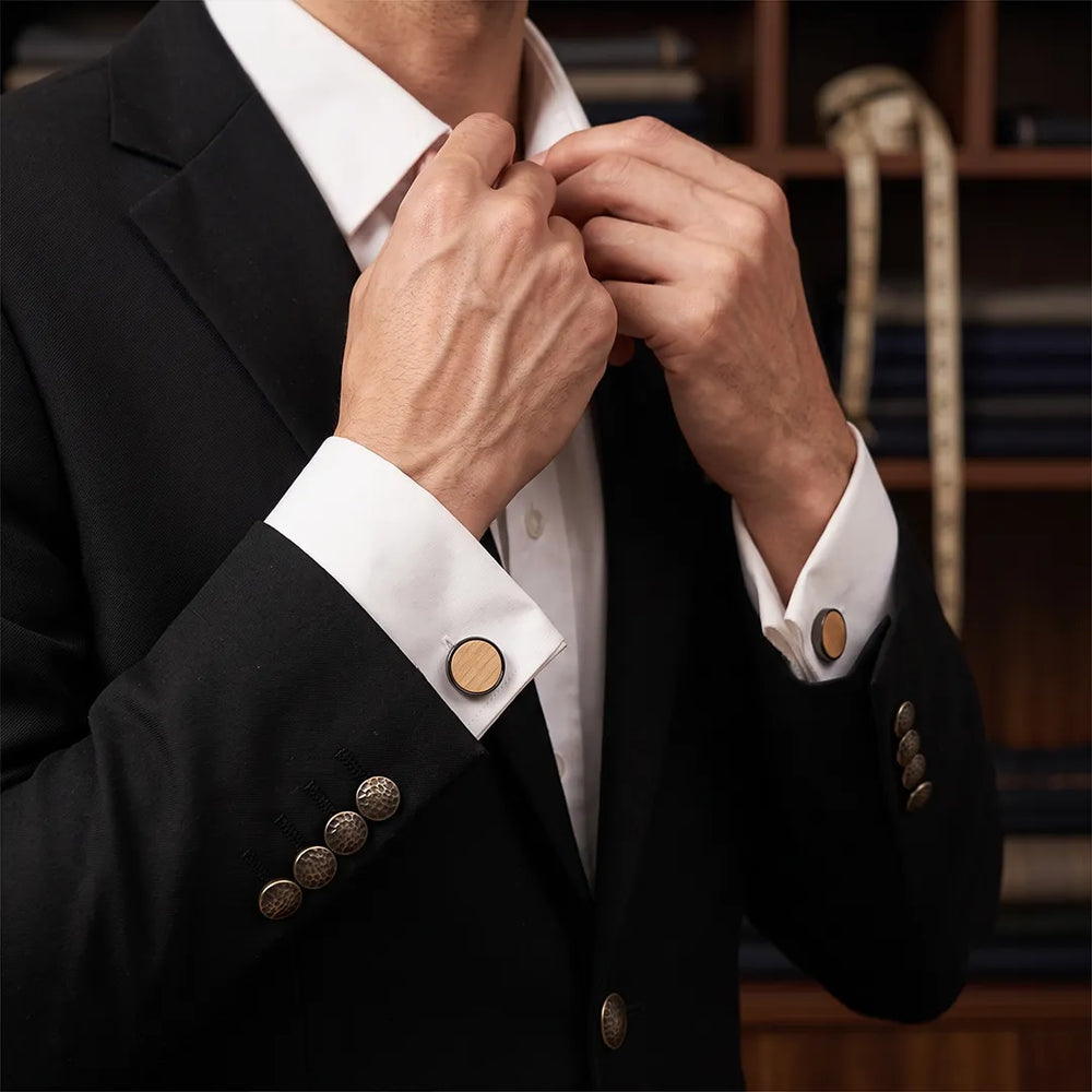 Gunmetal & Light Wood Cufflink & Tie Clip Set | Wedding & Formal