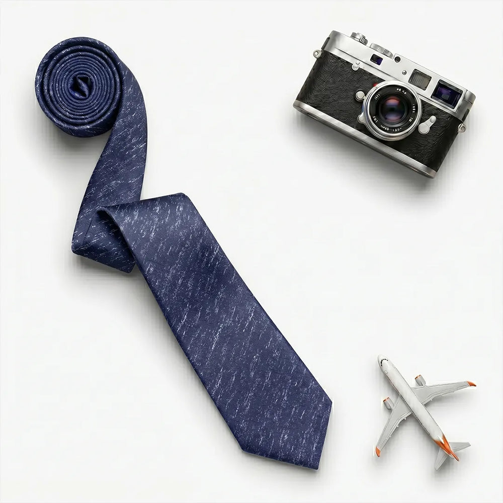 Navy Blue Melange Silk Skinny Tie | Wedding, Daily & Formal Necktie