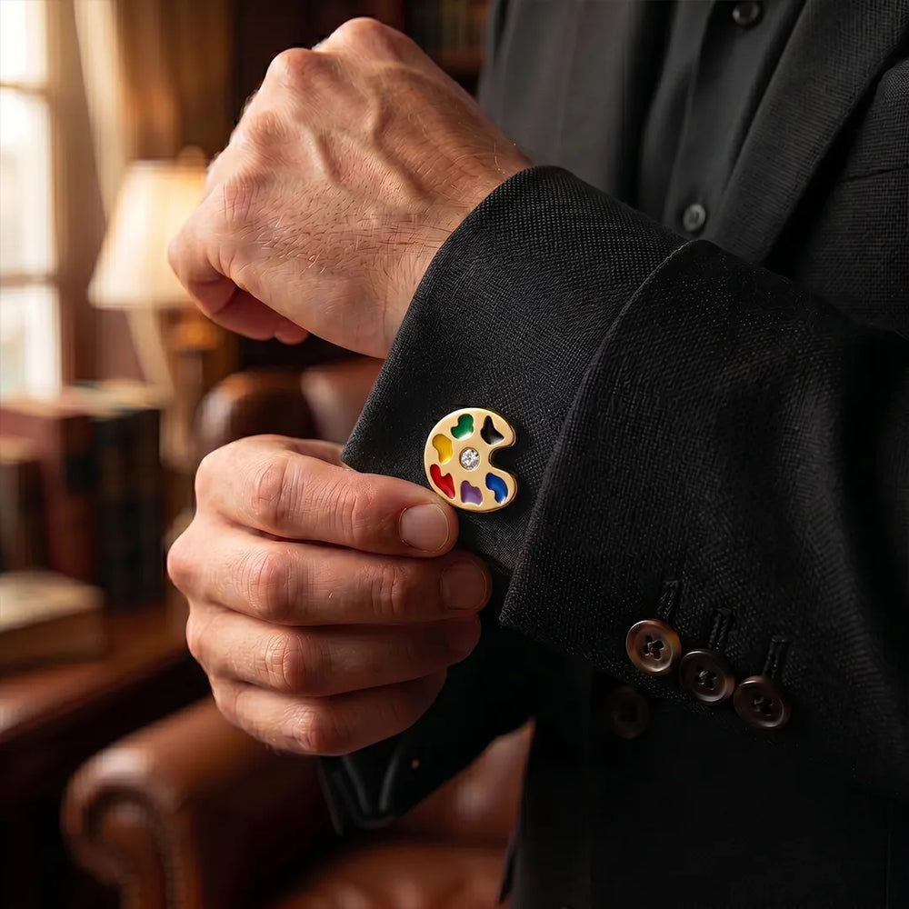 Gold Artist Paint Palette Enamel & Crystal Cufflinks | Sailor Australia