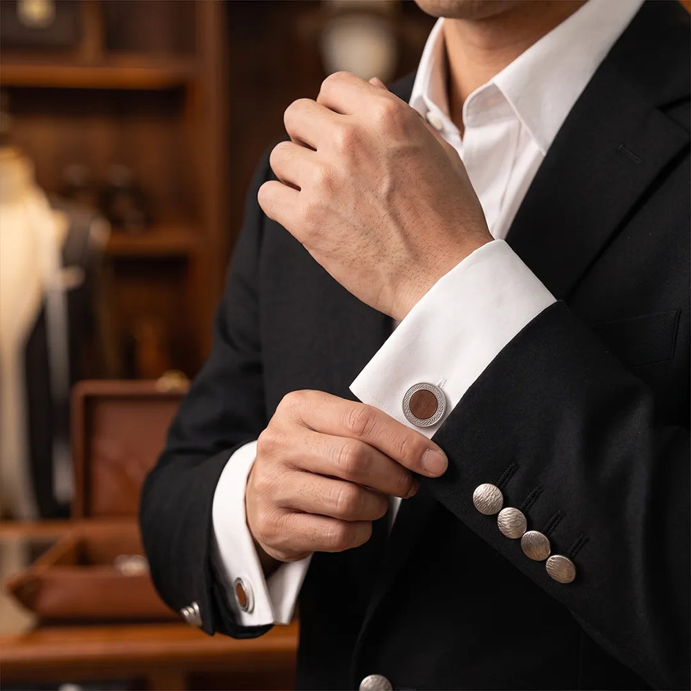 Silver & Wood Cufflink & Tie Clip Set | Wedding & Formal Accessory