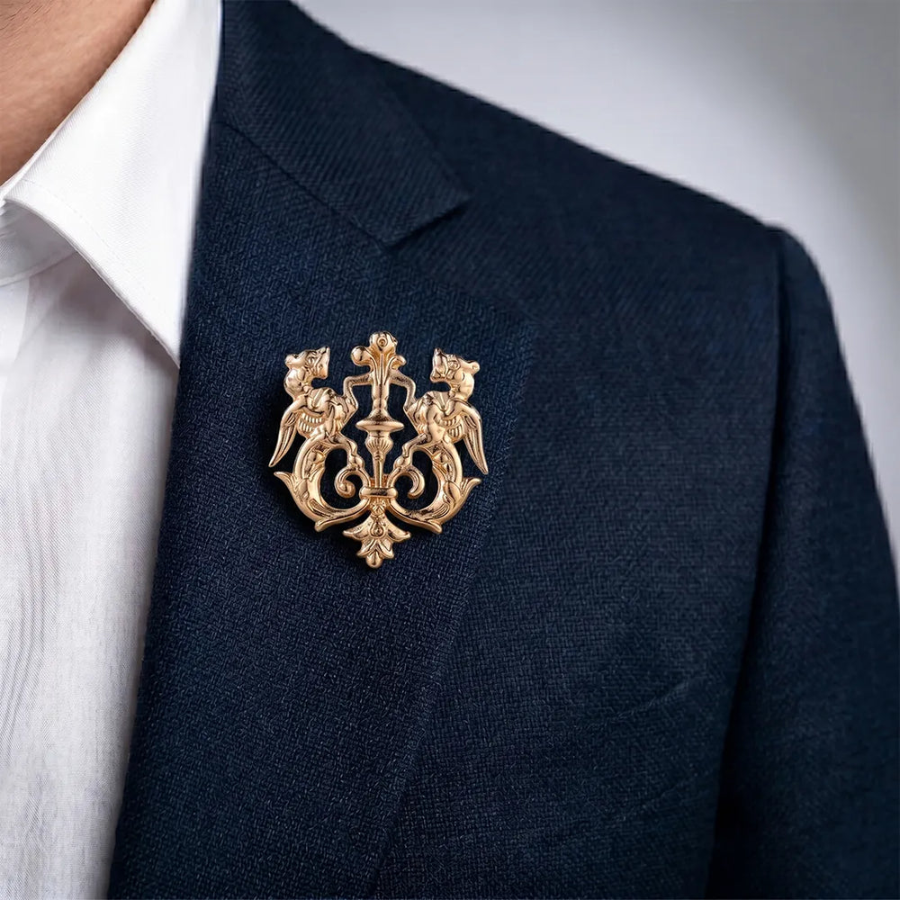 Rose Gold Winged Crest Lapel Pin | Formal & Wedding Accessory