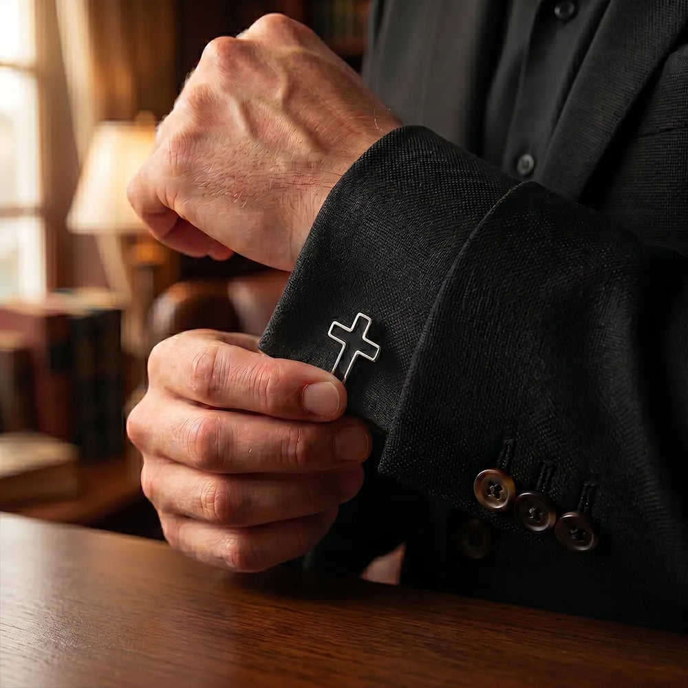 Silver Latin Cross Black Enamel Cufflinks | Sailor Australia