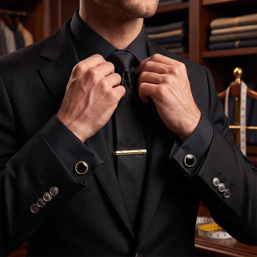 Men's Round Enamel Cufflinks and Tie Clip Set with Gift Box | Sailor Australia