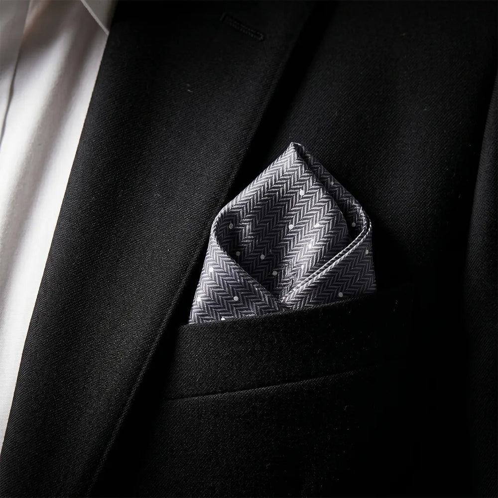 Grey & White Herringbone Dot Pocket Square | Polyester Formal & Casual Accessory