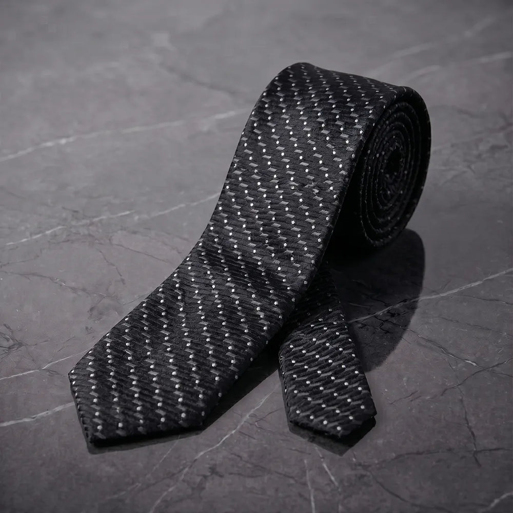 Black & White Micro-Dot Skinny Tie | Polyester Wedding & Formal Necktie