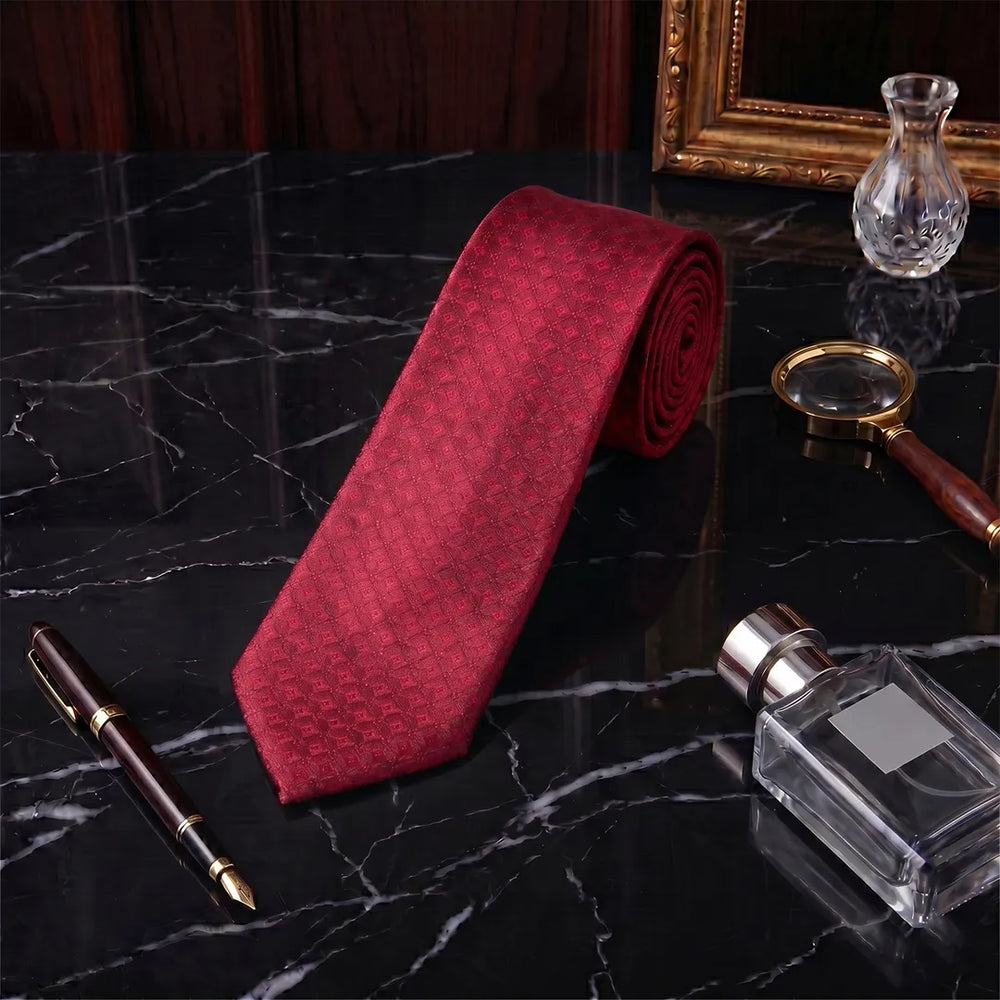 Crimson Micro Geometric Necktie | Sailor Australia