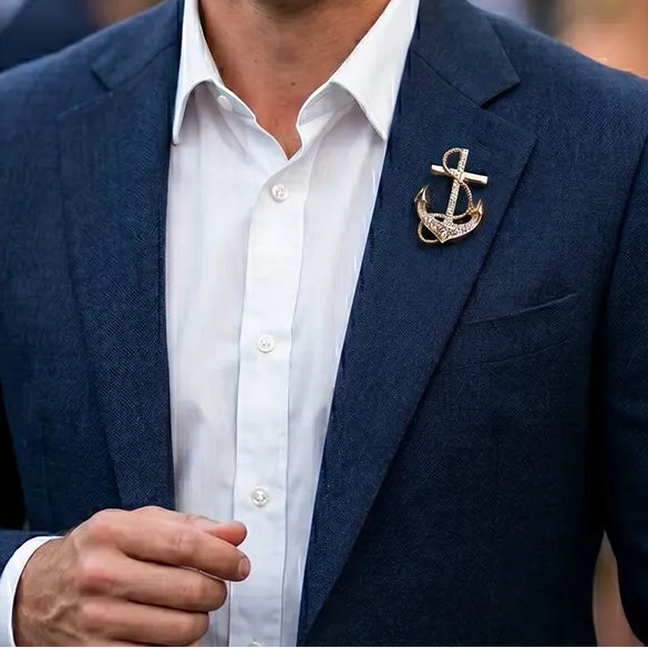 Rose Gold Anchor Crystal Lapel Pin | Formal & Wedding Accessory