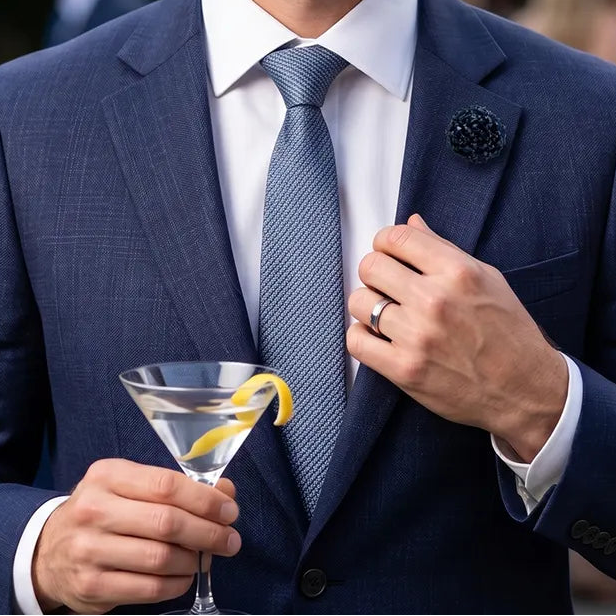 Navy Blue Beaded Lapel Pin | Formal & Wedding Accessory