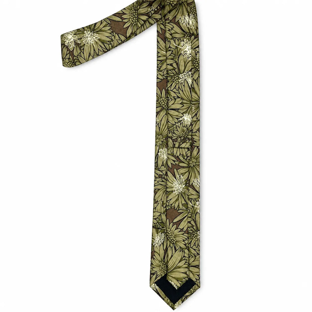 Olive Botanical Floral Silk Necktie | Sailor Australia