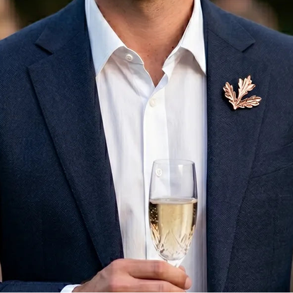 Rose Gold Oak Leaf Lapel Pin | Formal & Wedding Accessory