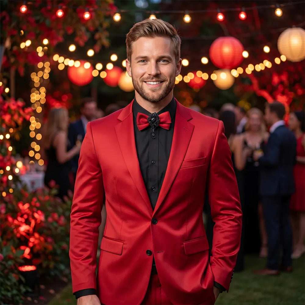 Red & Black Onyx Jeweled Silk Bow Tie | Wedding & Formal