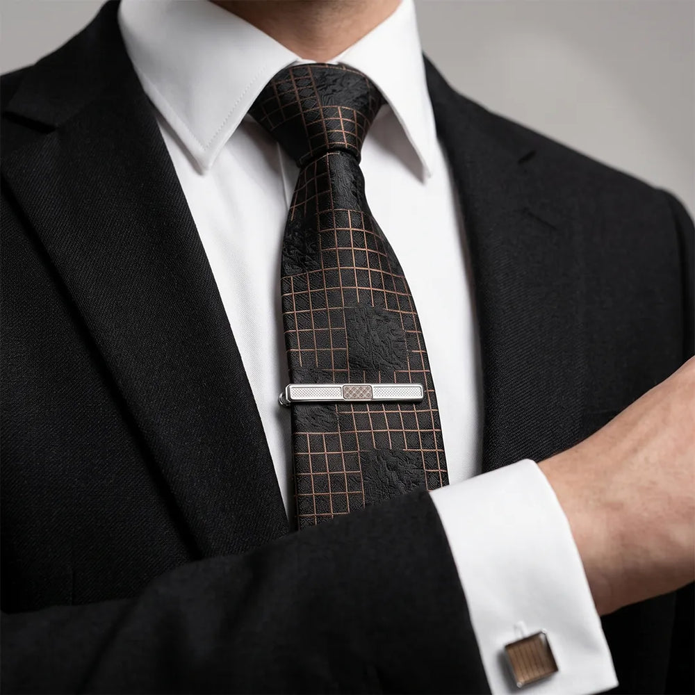 Sailor Australia Brown Check Cufflink & Tie Clip Set | Wedding & Formal