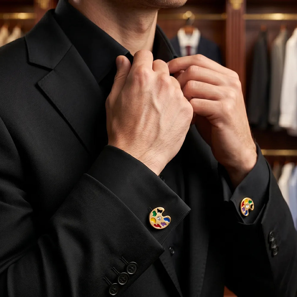 Gold Artist Paint Palette Enamel & Crystal Cufflinks | Sailor Australia