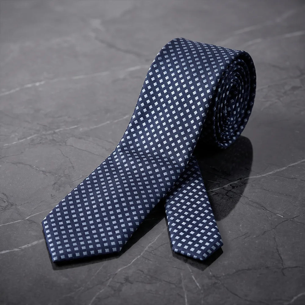 Navy & Slate Blue Micro Check Necktie | Sailor Australia