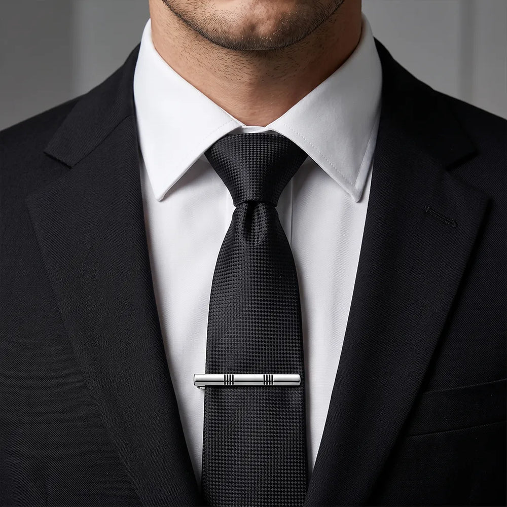 Silver & Black Crystal Cufflink & Tie Clip Set | Wedding & Formal
