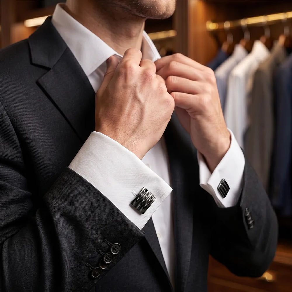 Gunmetal Textured Stripe Rectangular Cufflinks | Sailor Australia