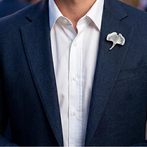 Silver Ginkgo Leaf Lapel Pin | Formal & Wedding Accessory