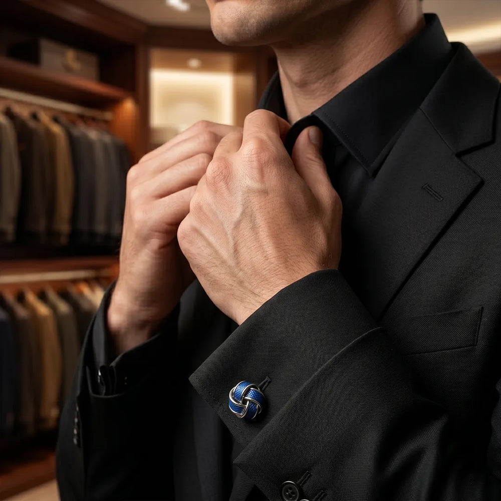 Silver & Royal Blue Woven Knot Cufflinks | Sailor Australia