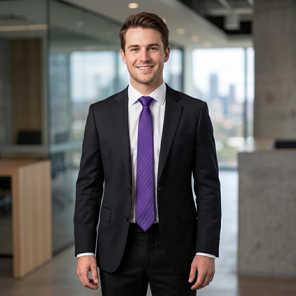 Purple Twill Skinny Tie | Polyester Wedding & Formal Necktie
