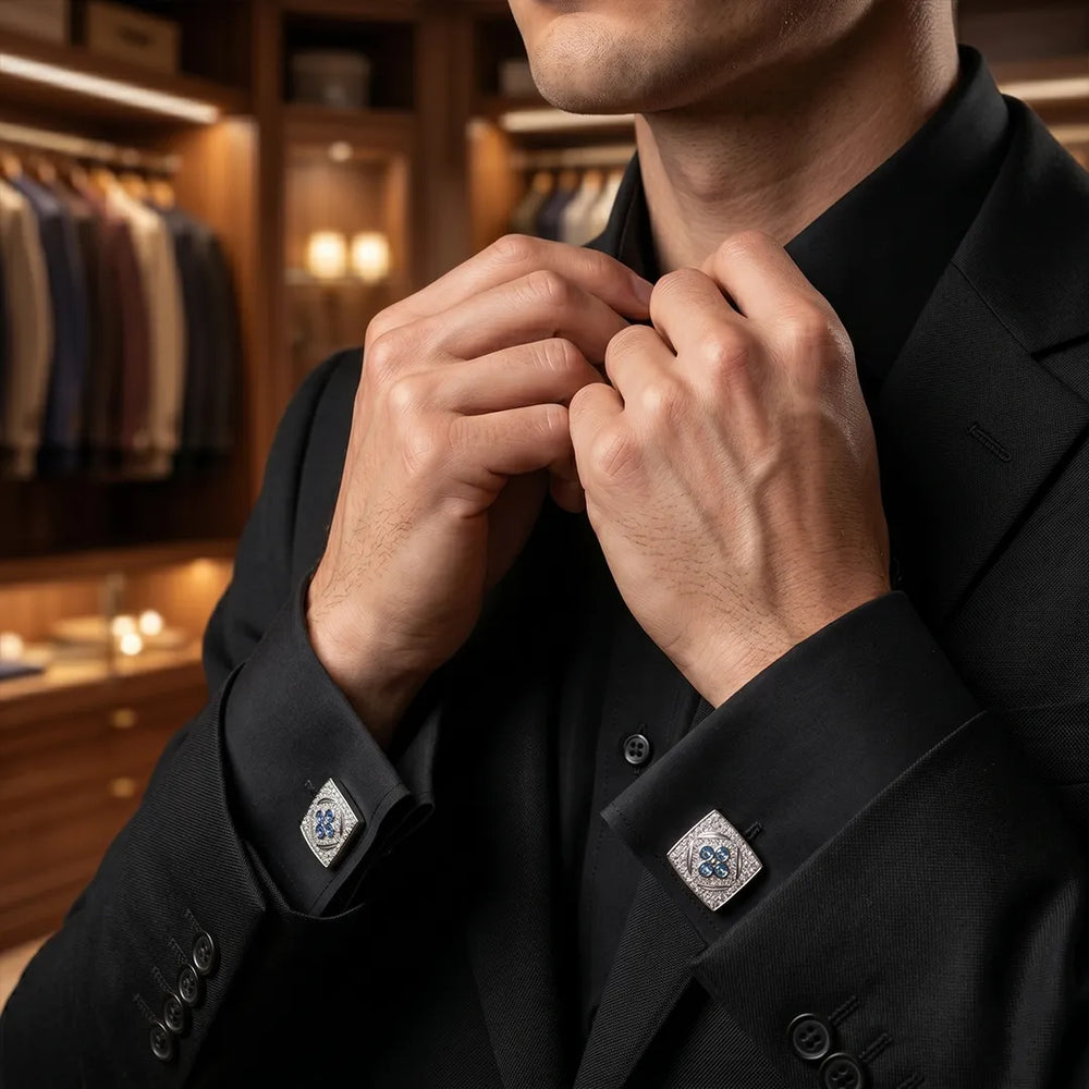 Silver & Aquamarine Crystal Pavé Rectangular Cufflinks | Sailor Australia