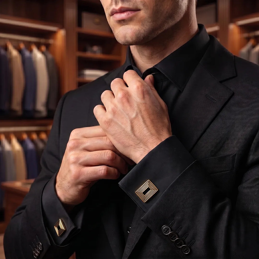Gold & Black Enamel Geometric Cufflinks 4-Pair Set | Sailor Australia