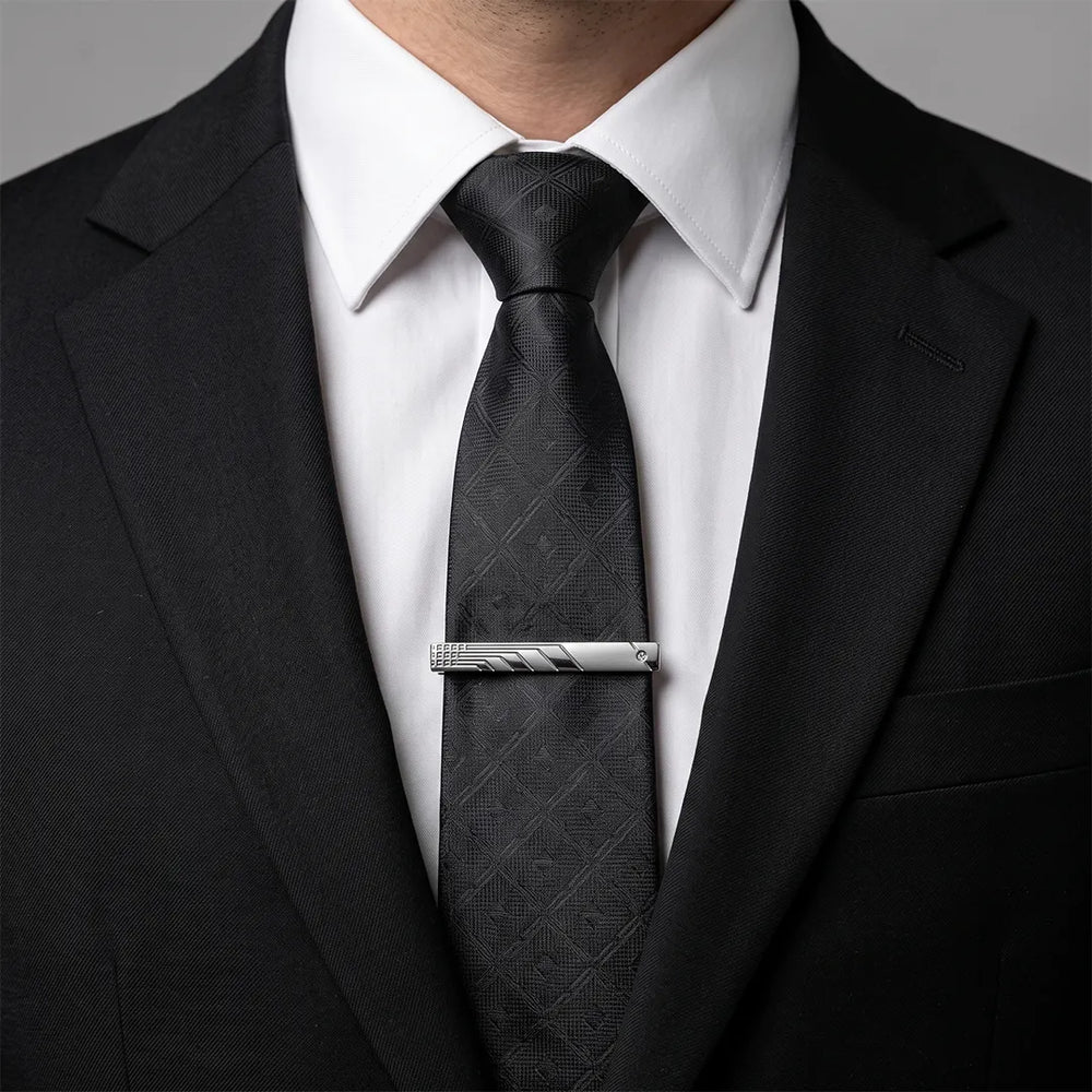 Men's Silver Textured Diagonal Crystal Tie Clip | Sailor Australia