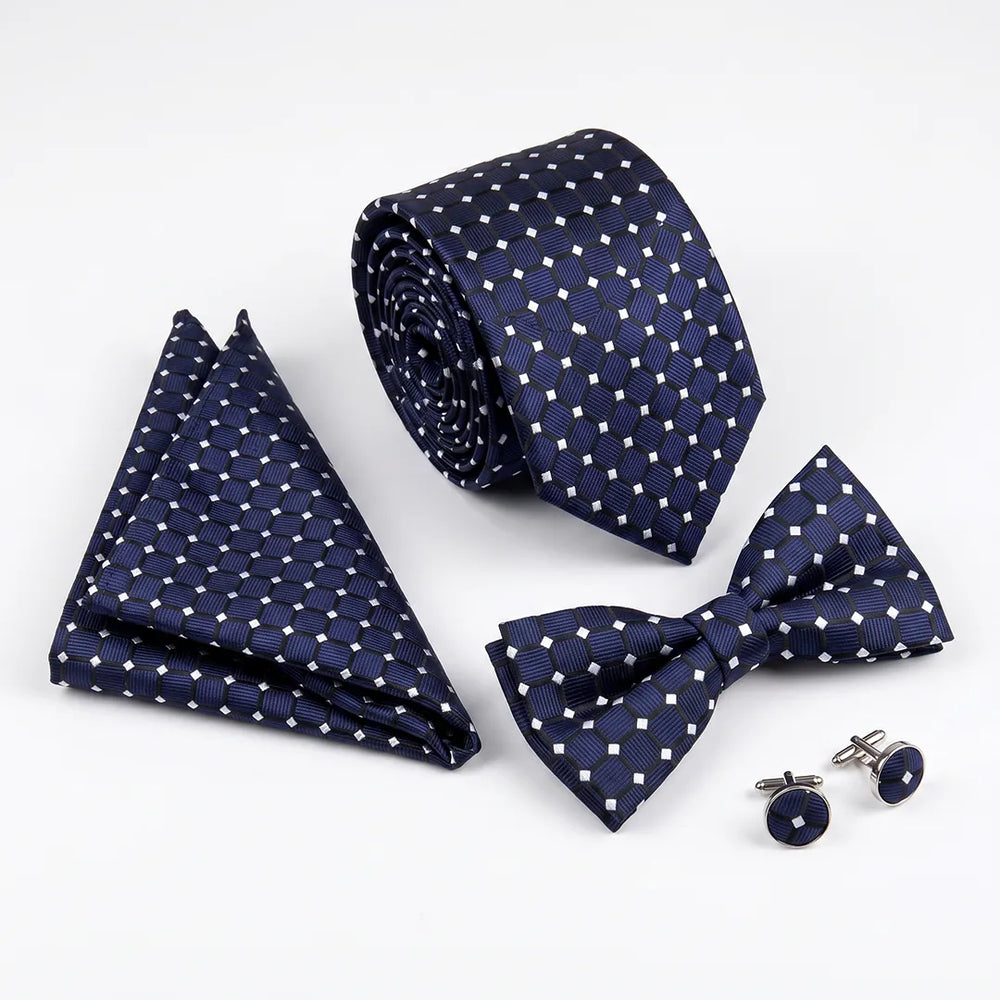 Navy Geometric Square Tie Set | Wedding & Formal Accessory Set