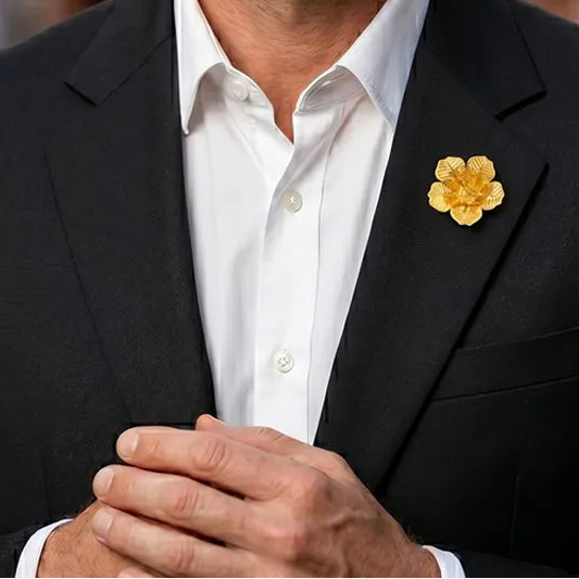Gold Flower Lapel Pin | Formal & Wedding Accessory