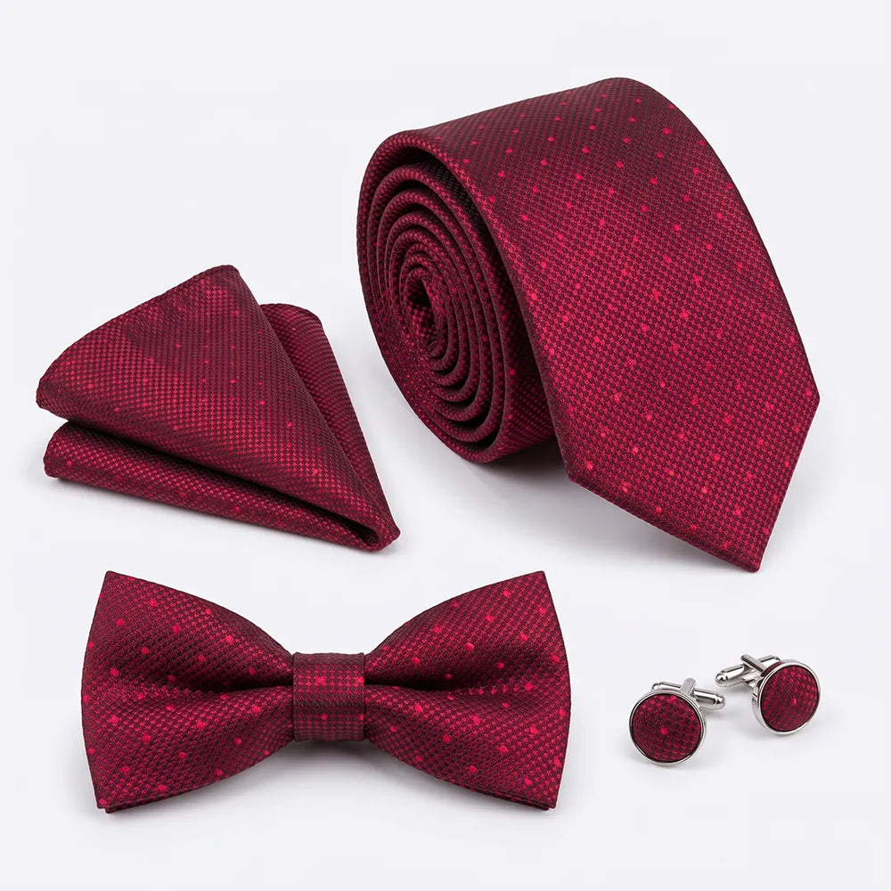 Burgundy Micro-Dot Tie Set | Wedding & Formal Accessory Set