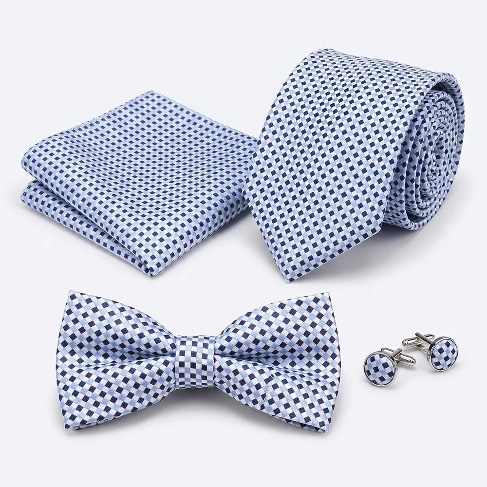 Light Blue & Navy Micro-Check Tie Set | Wedding & Formal Accessory Set