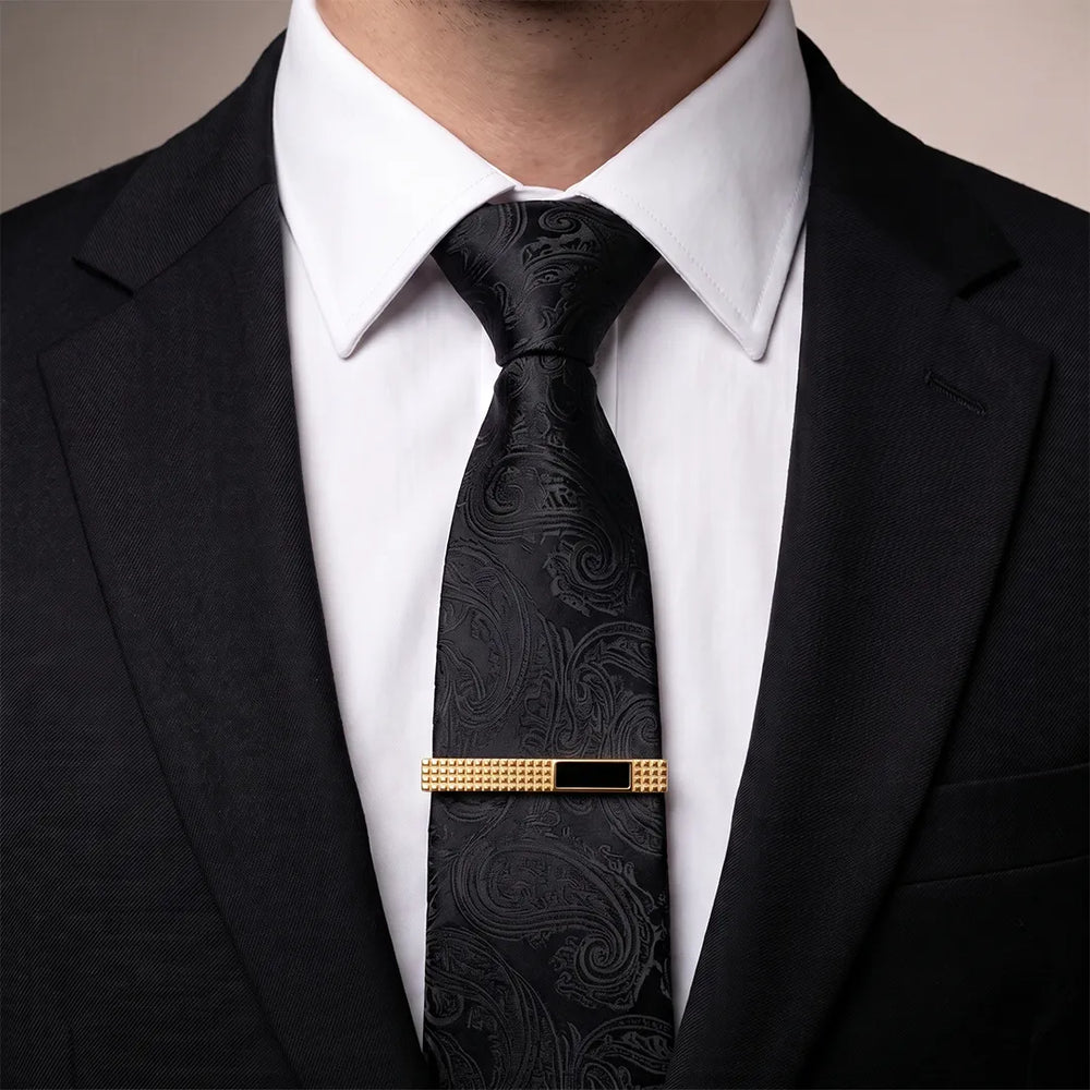 Men's Gold and Black Enamel Cufflinks and Tie Clip Set with Gift Box | Sailor Australia