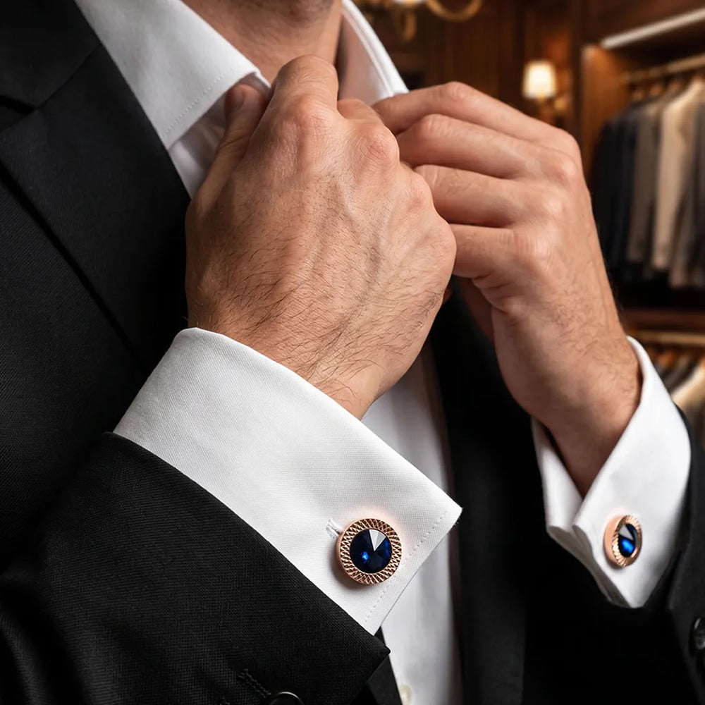 Rose Gold & Sapphire Crystal Round Cufflinks | Sailor Australia