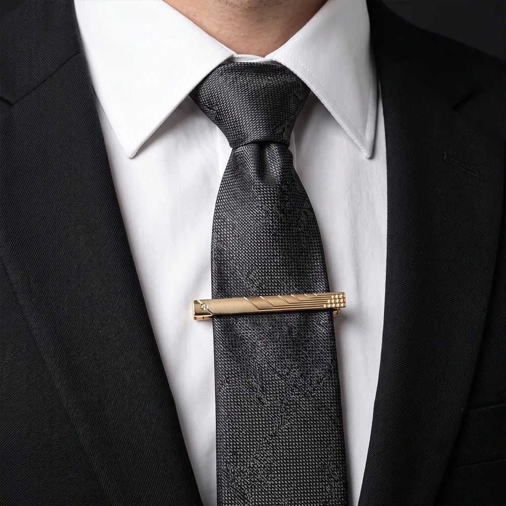 Men's Gold Textured Diagonal Crystal Tie Clip | Sailor Australia