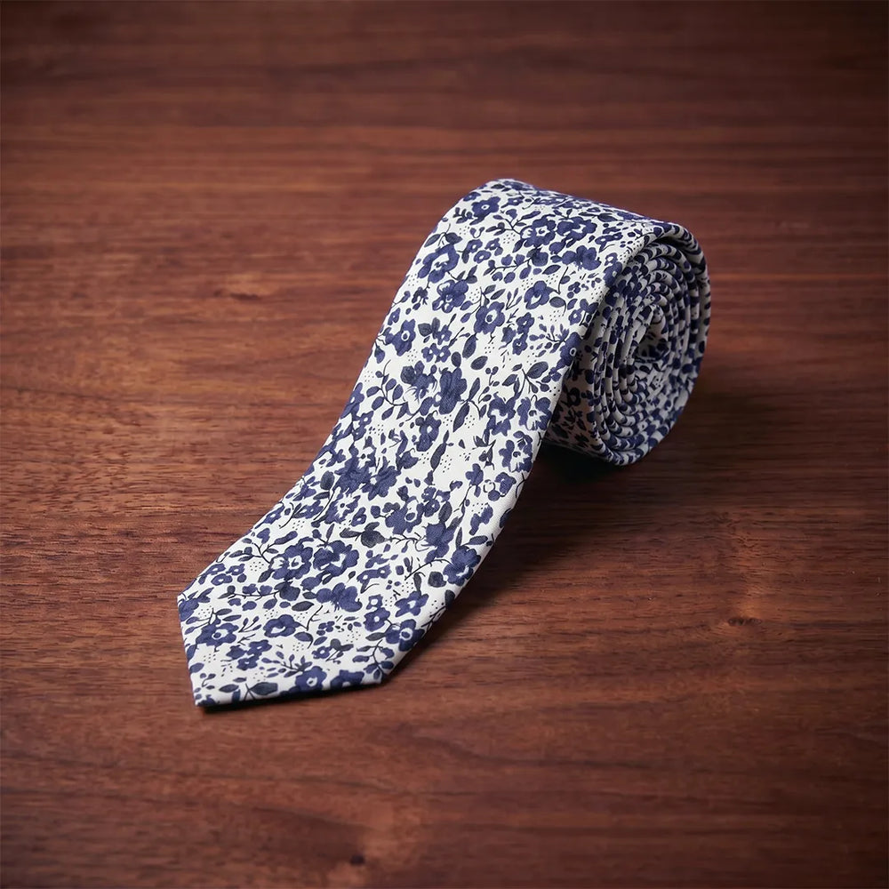 Indigo Ditsy Floral Cotton Slim Necktie | Sailor Australia
