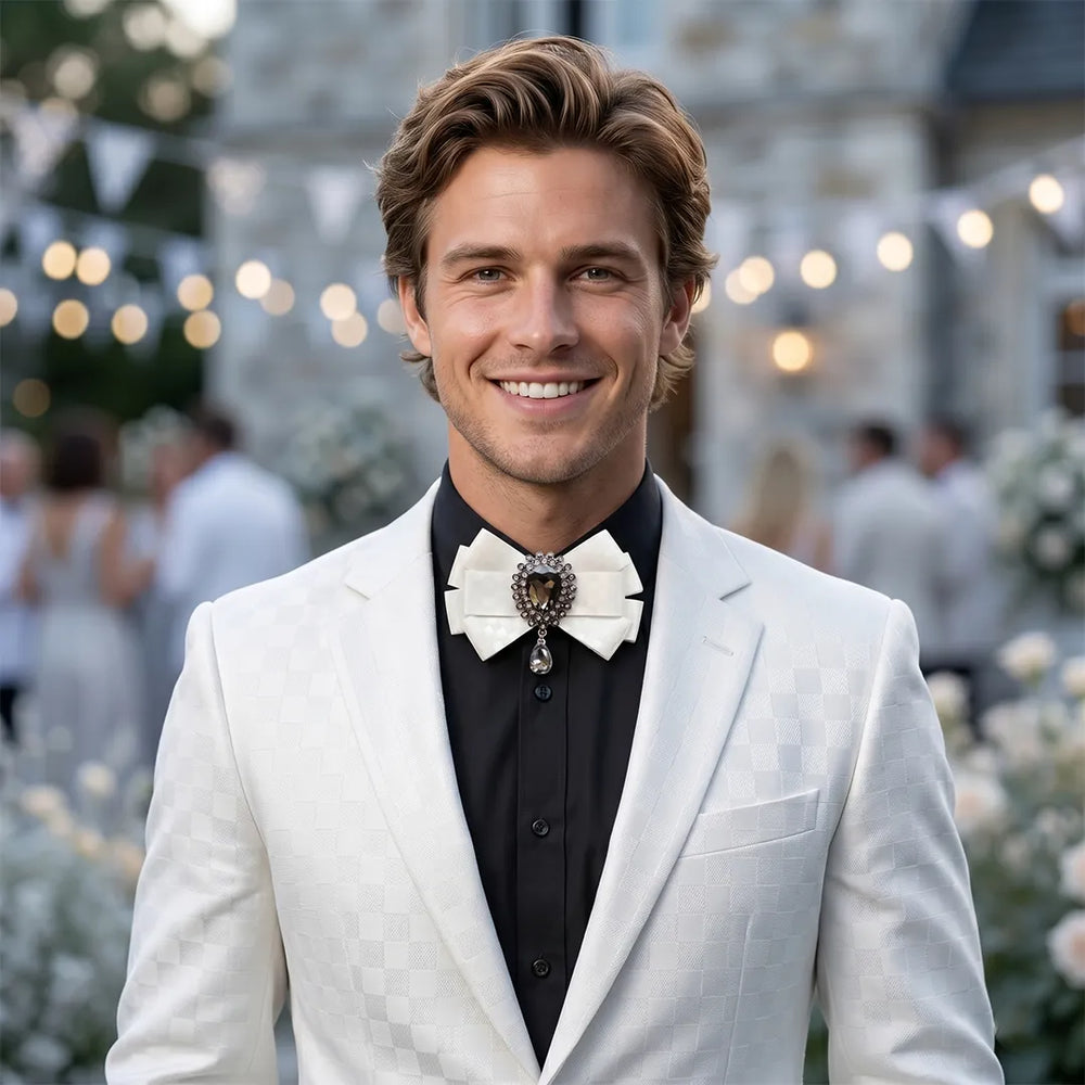 White Jeweled Silk Bow Tie | Wedding & Formal