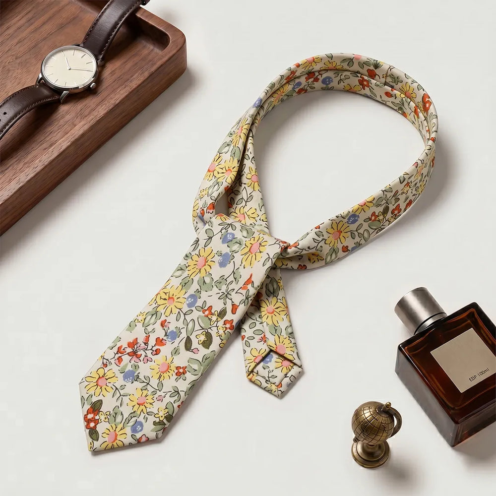 Yellow Daisy & Wildflower Meadow Cotton Necktie | Sailor Australia