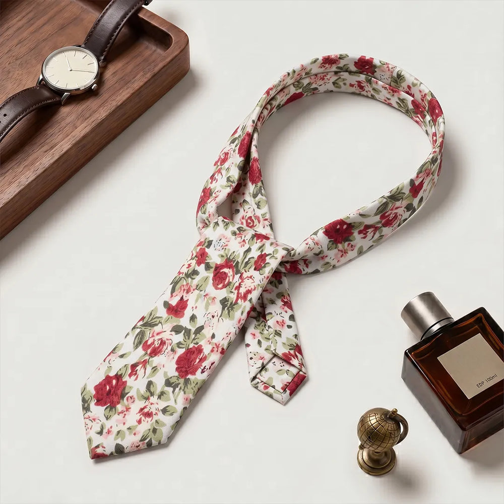Crimson Rose & Buttercup Floral Cotton Necktie | Sailor Australia