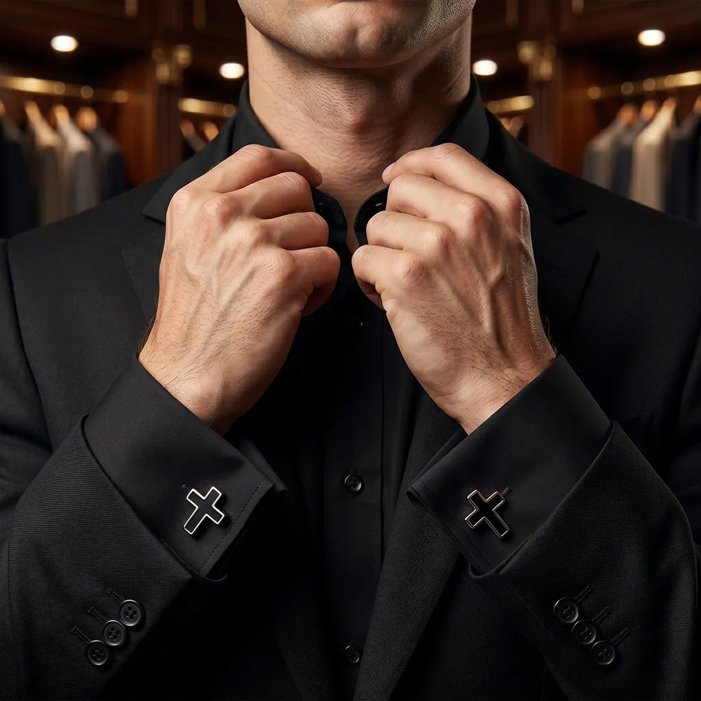 Silver Latin Cross Black Enamel Cufflinks | Sailor Australia