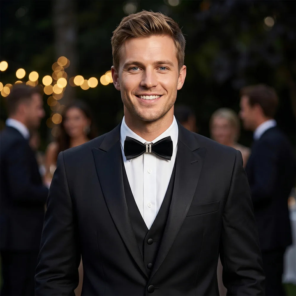 Black Leather Jeweled Bow Tie | Wedding, Formal & Casual