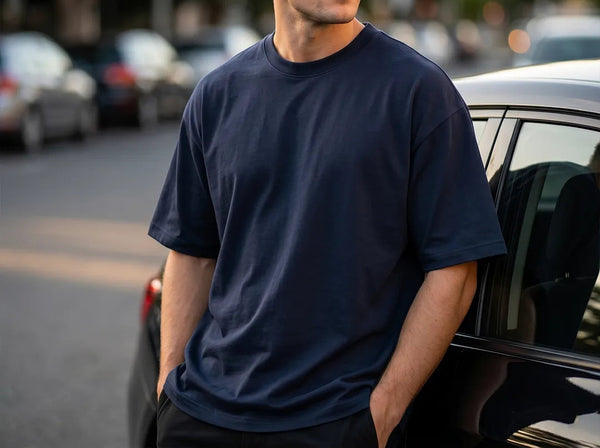 Men's Dark Navy Heavyweight Drop Shoulder T-Shirt | 285 GSM