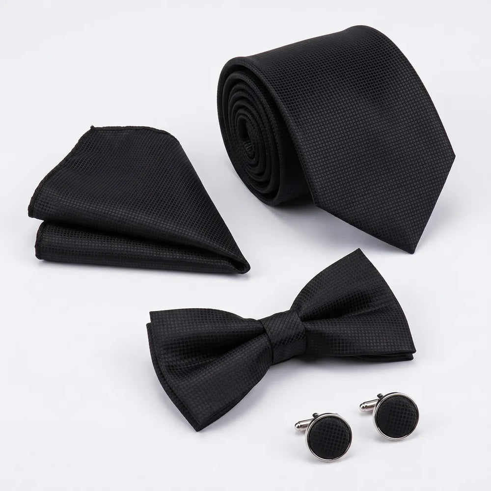 Black Textured Tie Set | Wedding & Formal Accessory Set