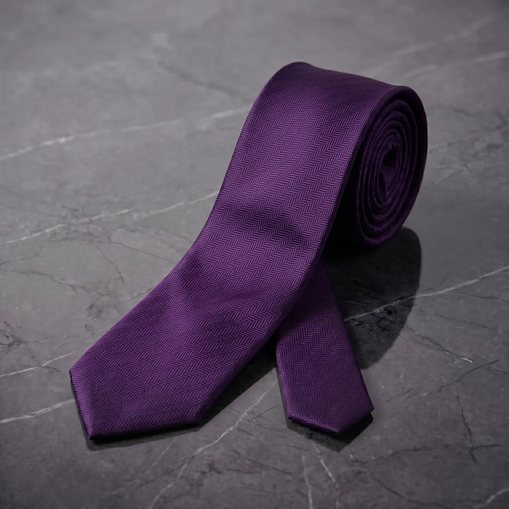 Purple Herringbone Skinny Tie | Polyester Wedding & Formal Necktie