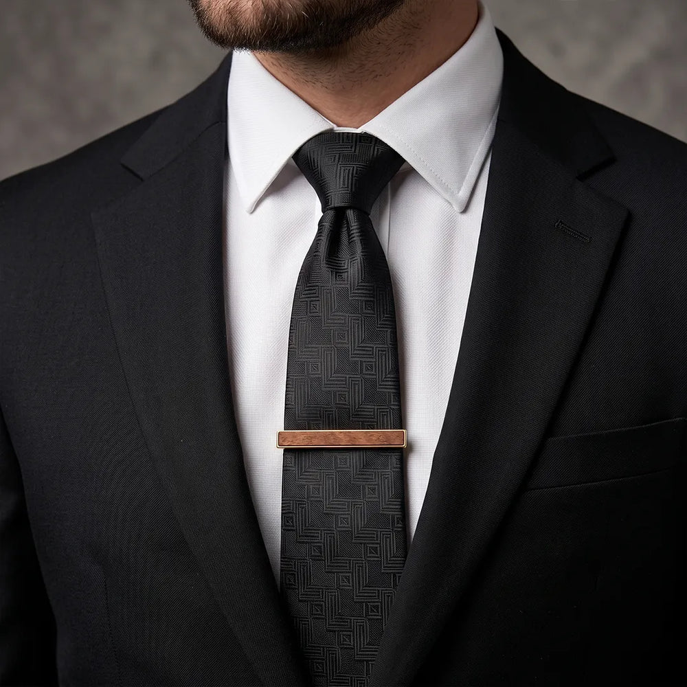 Gold & Wood Cufflink & Tie Clip Set | Wedding & Formal Accessory