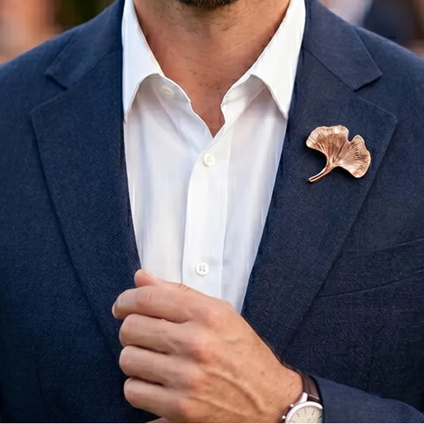Rose Gold Ginkgo Leaf Lapel Pin | Formal & Wedding Accessory