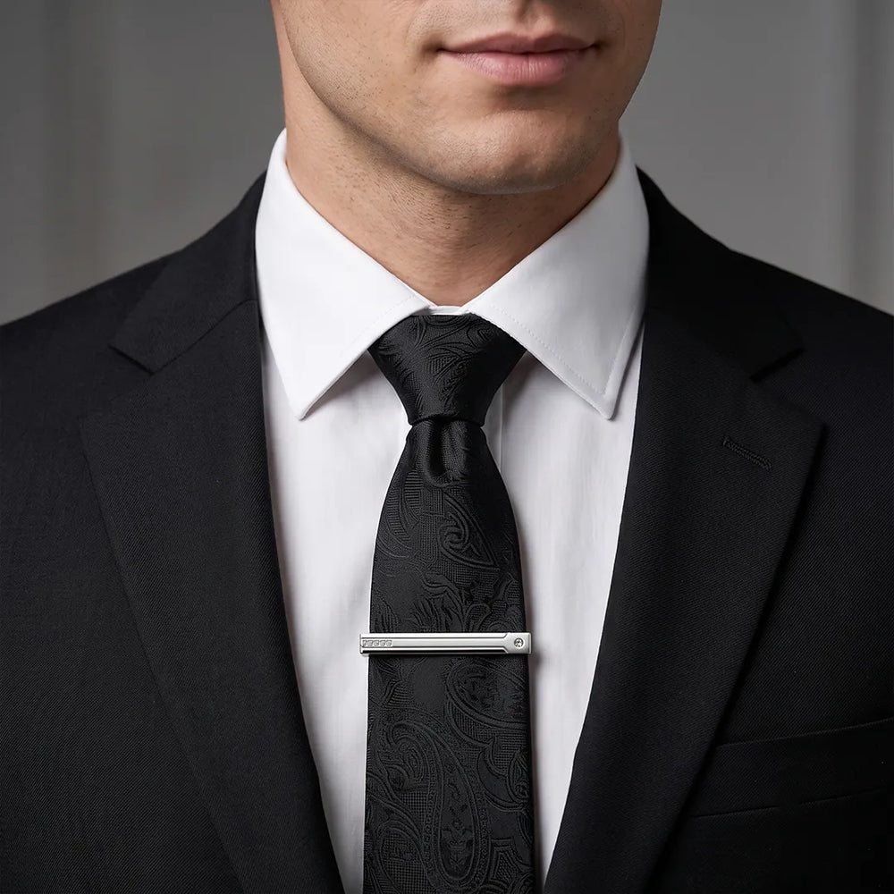 Men's Silver Geometric Engraved Crystal Tie Clip | Sailor Australia