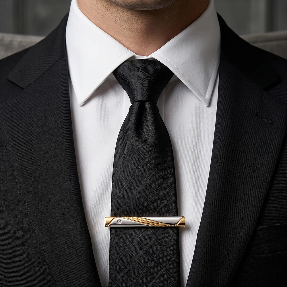Men's Two-Tone Wave Textured Crystal Tie Clip | Sailor Australia