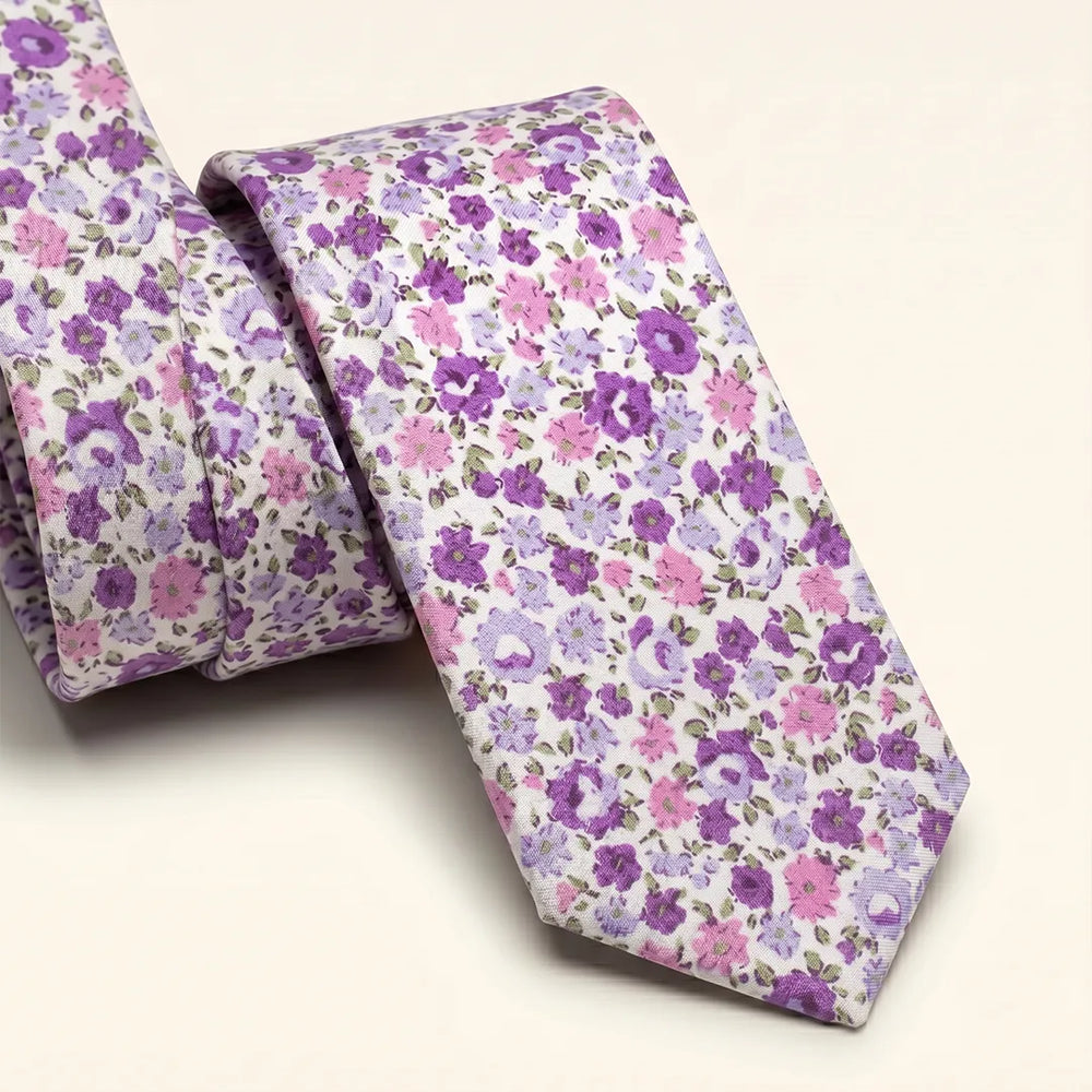 Purple Ditsy Floral Cotton Slim Necktie | Sailor Australia